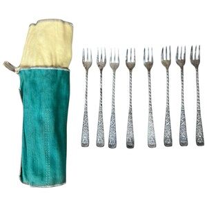 1847 Rogers Bros AI Heritage SilverPlate Lot of 8 Seafood Cocktail Forks W/ Case